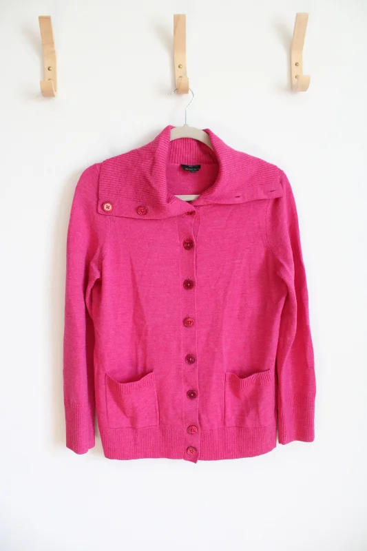 Talbots Pink Collared Button Down Wool Sweater | M Petite Graphic Sweater Embroidered Appliqued