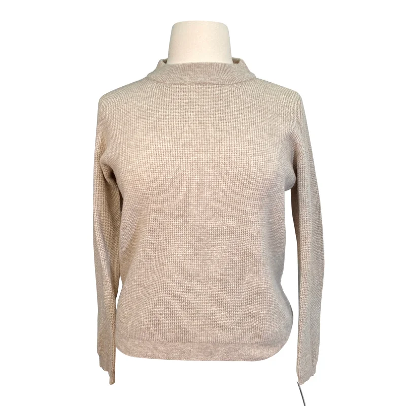 Callidae Crewneck Sweater in Beige - Women's XL Cable Knit Ribbed Knit Lace Knit