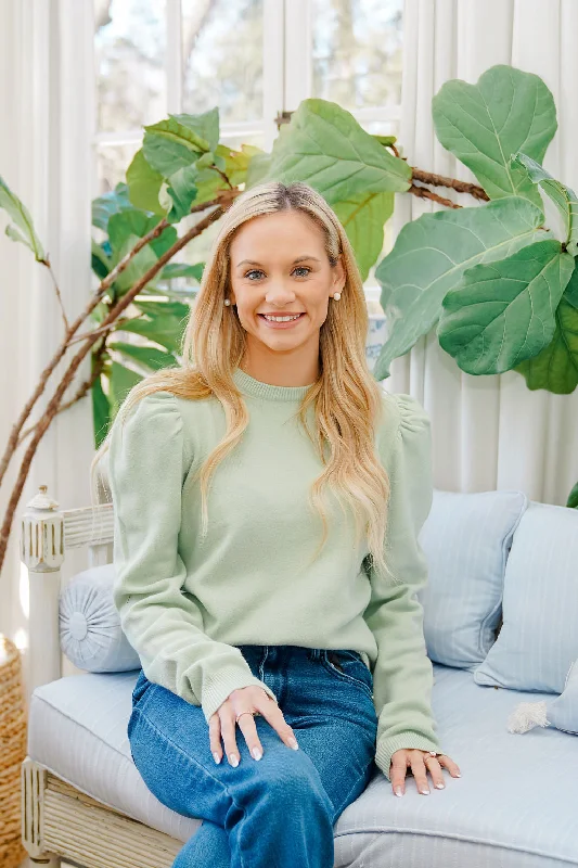 Stay the Same Basic Sweater -Cool Matcha Mesh Fabric Canvas Fabric Denim Fabric