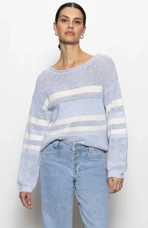 Sanctuary - Sporty Stripe Open Knit Sweater Rayon Fabric Velvet Fabric Corduroy Fabric
