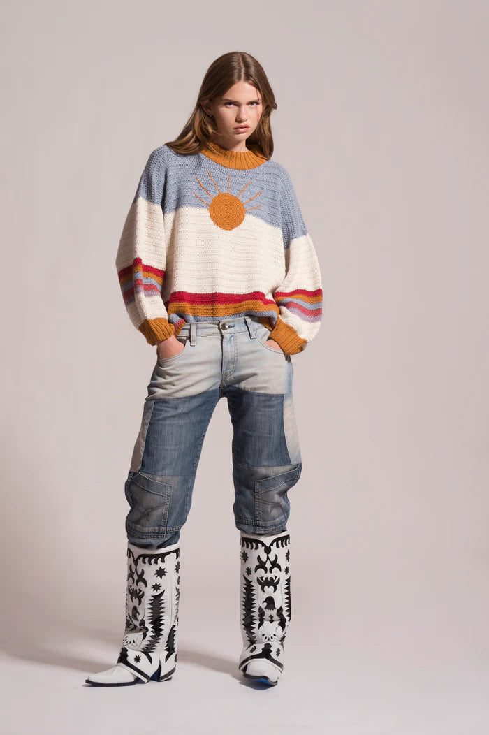 Sunset Knit Sweater Print Jacquard Patchwork