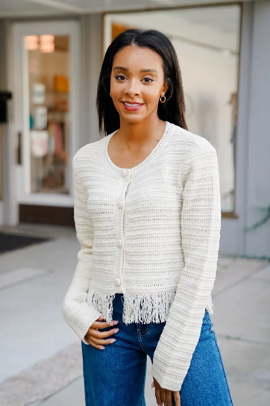 Leana Knit Fringe Sweater Cashmere Blend Cotton Blend Poly Blend