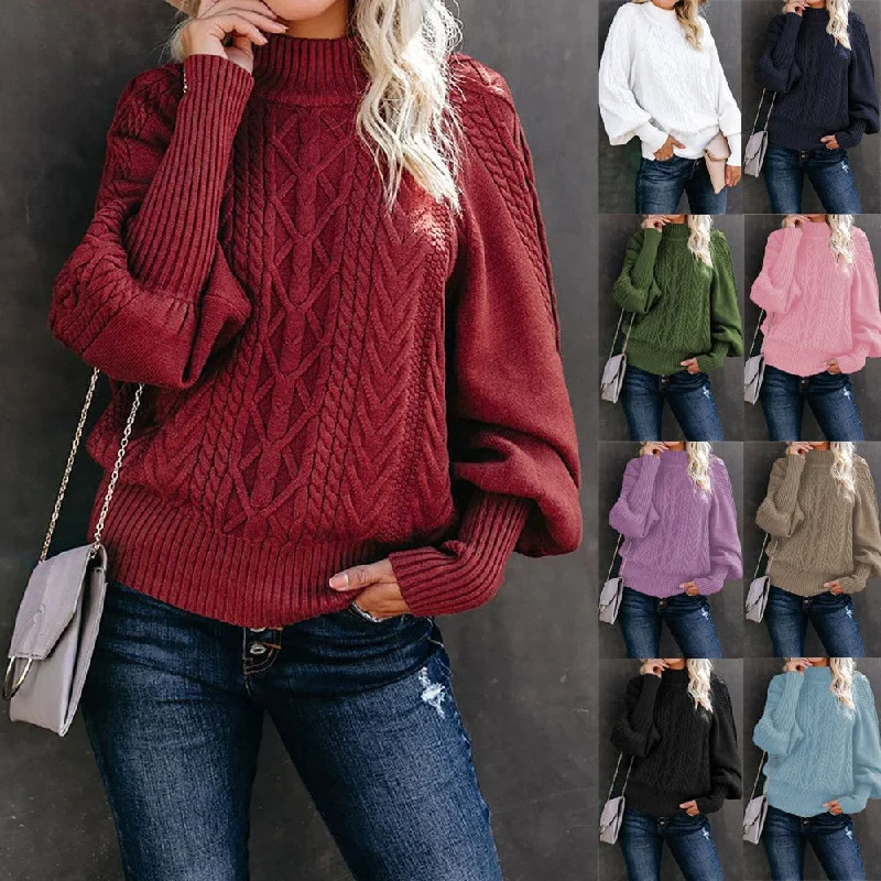 Winter New Medium Neck Sweater Women's Loose Long Sleeve Knitted Solid Color Sweater Seamless Knitted Crochet Winter New Medium Neck Sweater Women's Loose Long Sleeve Knitted Solid Color Sweater Seamless Knitted Crochet