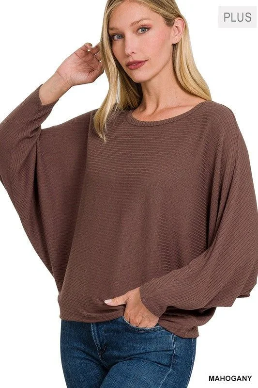 Zenana Plus Ribbed Batwing Long Sleeve Boat Neck Sweater Chenille Fabric Brocade Fabric Lace Fabric Zenana Plus Ribbed Batwing Long Sleeve Boat Neck Sweater Chenille Fabric Brocade Fabric Lace Fabric