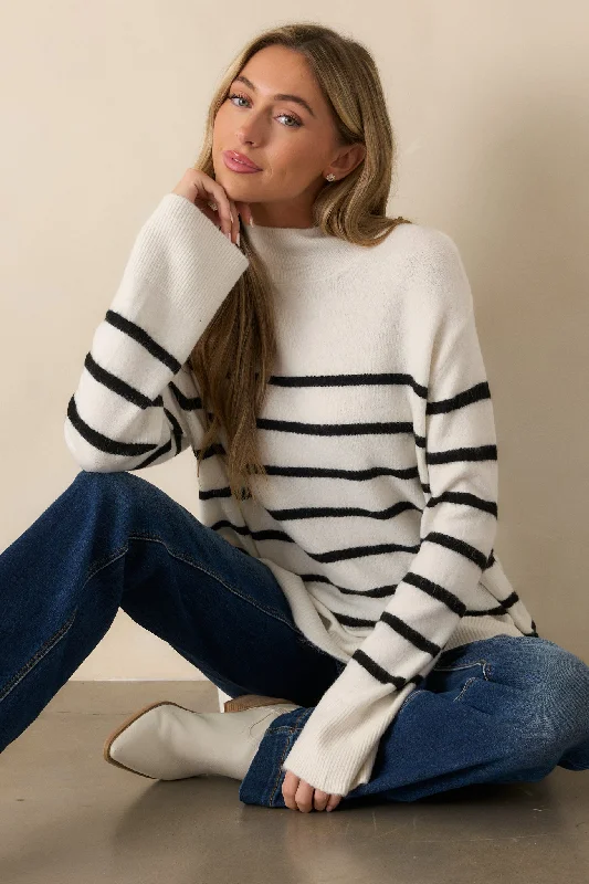 Z Supply Fin Sea Salt Ivory Stripe Turtleneck Sweater Herringbone Houndstooth Plaid