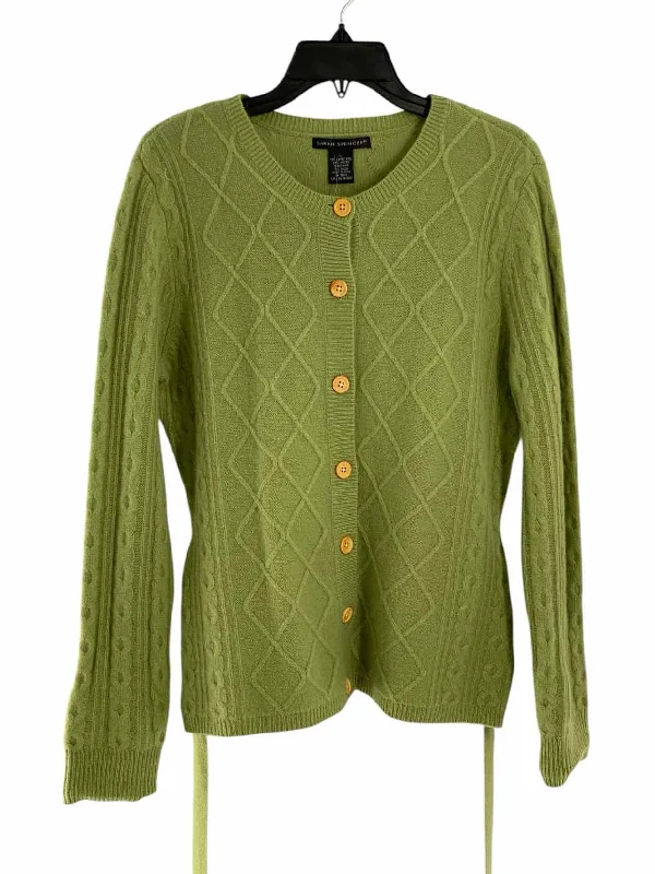 Sarah Spencer Size L Green Sweater Herringbone Houndstooth Plaid