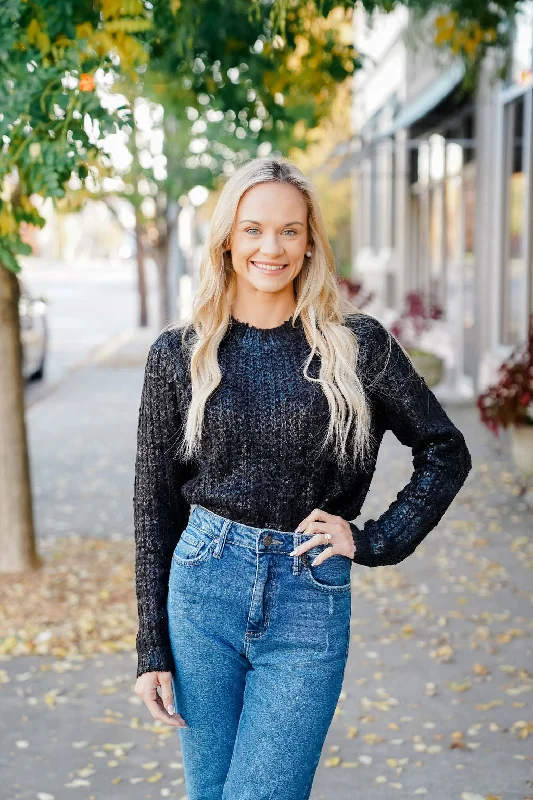 Julianna Metallic Sweater - Black Stylish Fashionable Trendy