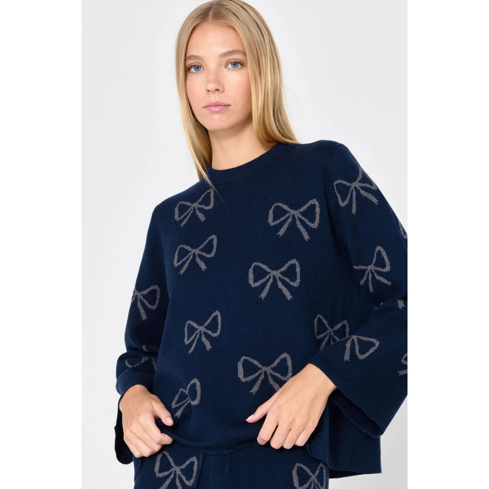 The Tiny Big Sister - Chloe bow sweater Mesh Blend Leather Blend Suede Blend