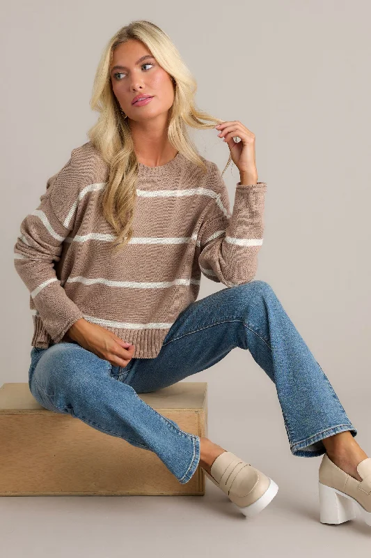 Z Supply Sienna Latte Stripe Sweater Hooded Sweater Collared Sweater Shawl Collar