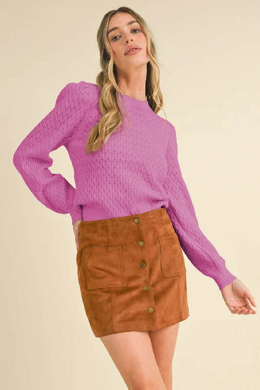 Heather Scallop Edge Sweater - Orchid Solid Color Striped Floral Print