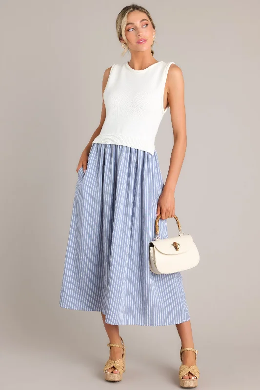 Nautical Adventure Blue Stripe Sweater Midi Dress Elasticated Padded Insulated