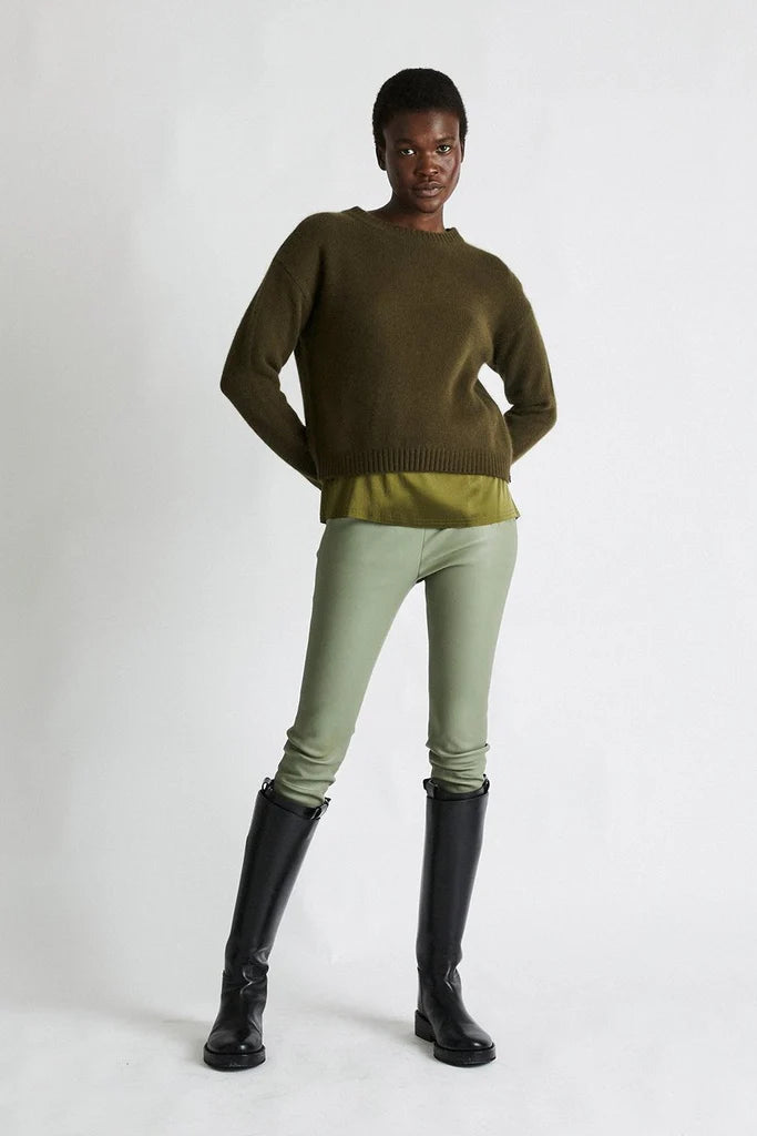 Cashmere Sweater - Kelp Green Hooded Caped Shawl Collar