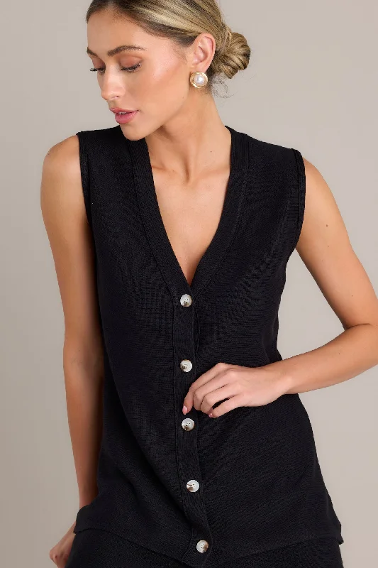 Eclipse Edge Black Button Front Sweater Top Sequined Glittery Shiny