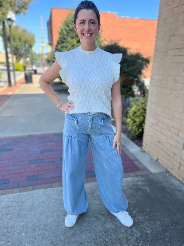 Ruffle & Knit Charm Sweater Toggled Drawstring Belted