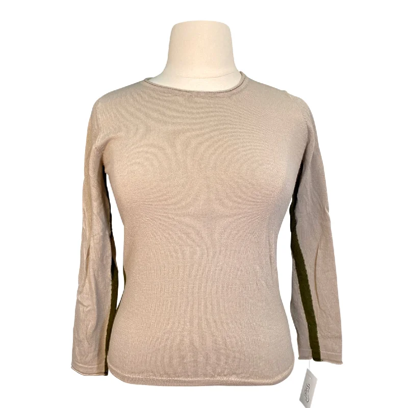 TKEQ Sweater in Grey/Green Stripe - Women's Large Welt Pockets Slit Pockets Flap Pockets TKEQ Sweater in Grey/Green Stripe - Women's Large Welt Pockets Slit Pockets Flap Pockets