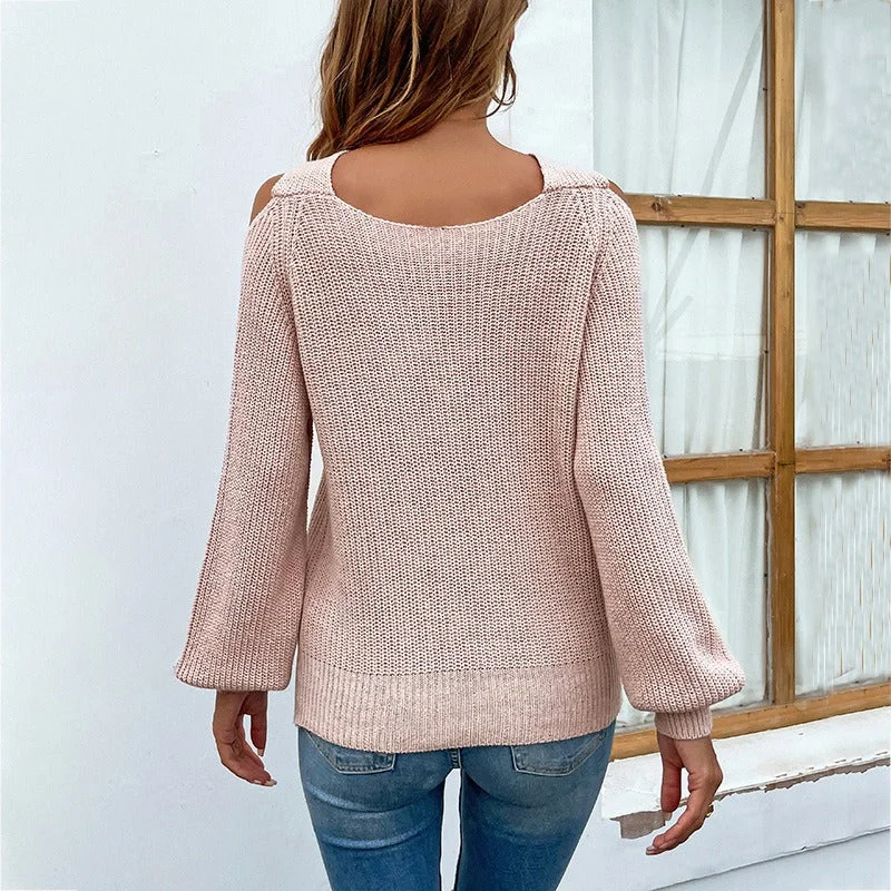 Hairy Rain Cross Neck Lantern Sleeve Knit Shirt Autumn and Winter New Type Solid Color Shoulderless Sweater Machine Wash Dry Clean Hand Wash Hairy Rain Cross Neck Lantern Sleeve Knit Shirt Autumn and Winter New Type Solid Color Shoulderless Sweater Machine Wash Dry Clean Hand Wash