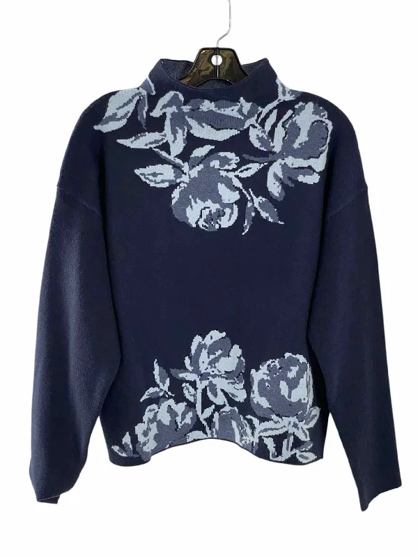 Joie Size L Navy Blue Floral Sweater Faux Fur Fabric Real Fur Fabric Shearling Fabric