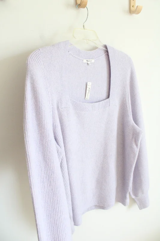NEW Madewell Lavender Wool Blend Square Neck Sweater | 3X Ribbed Striped Patterned
