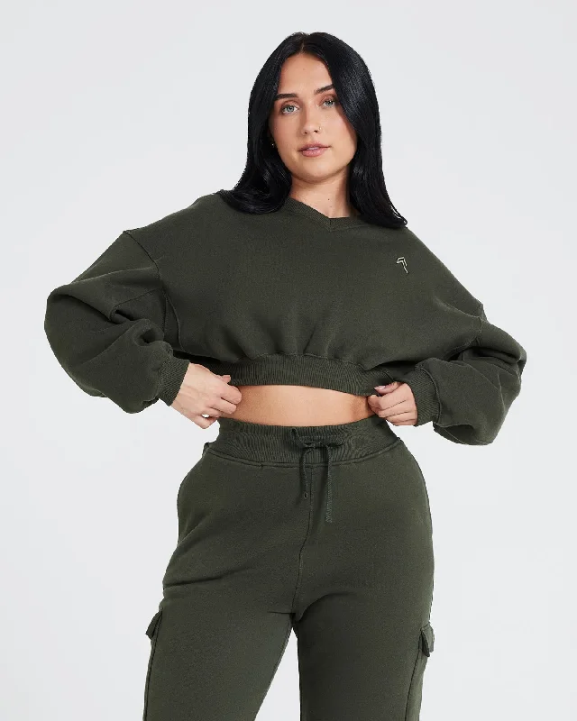 All Day Oversized V-Neck Sweatshirt | Khaki