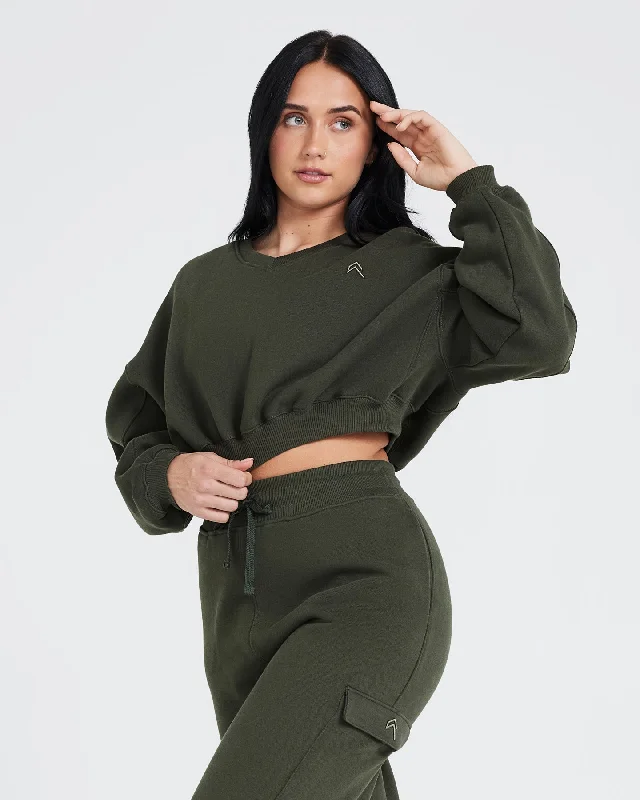 All Day Oversized V-Neck Sweatshirt | Khaki