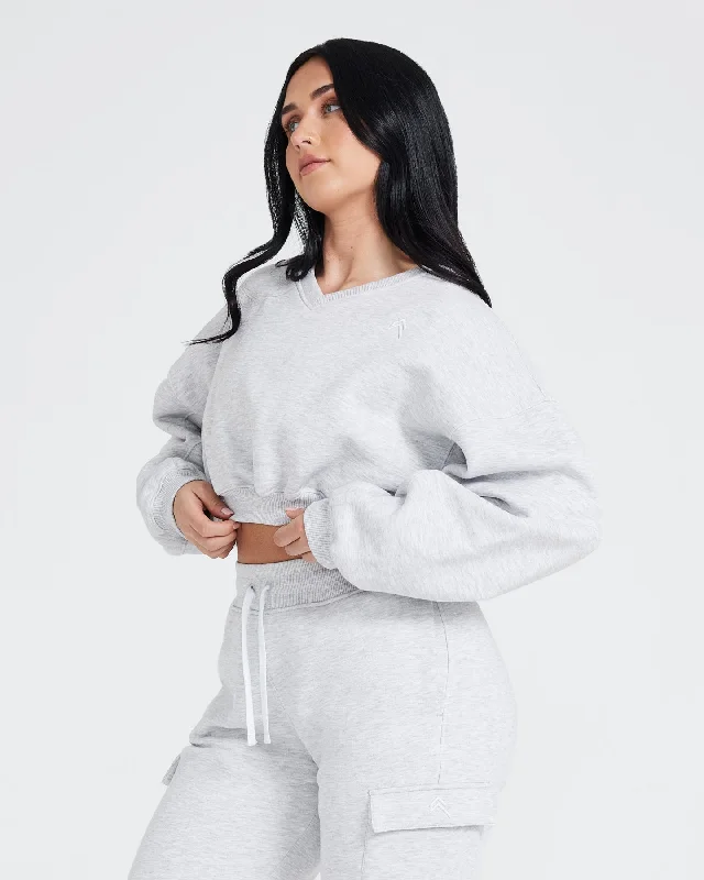 All Day Oversized V-Neck Sweatshirt | Light Grey Marl