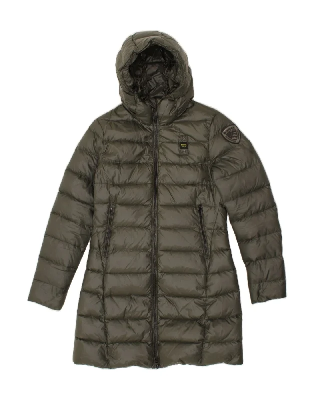 BLAUER Womens Hooded Padded Coat UK 10 Small Grey Polyamide