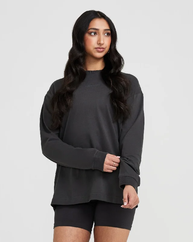 Classic Mirror Graphic Oversized Long Sleeve Top | Washed Coal