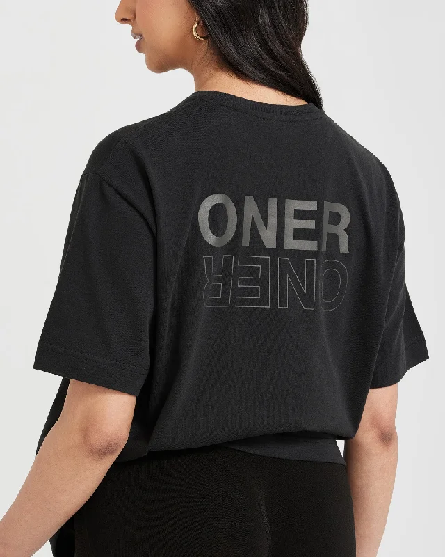 Classic Mirror Graphic Oversized T-Shirt | Washed Black