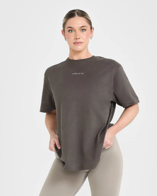 Classic Mirror Graphic Oversized T-Shirt | Washed Deep Taupe