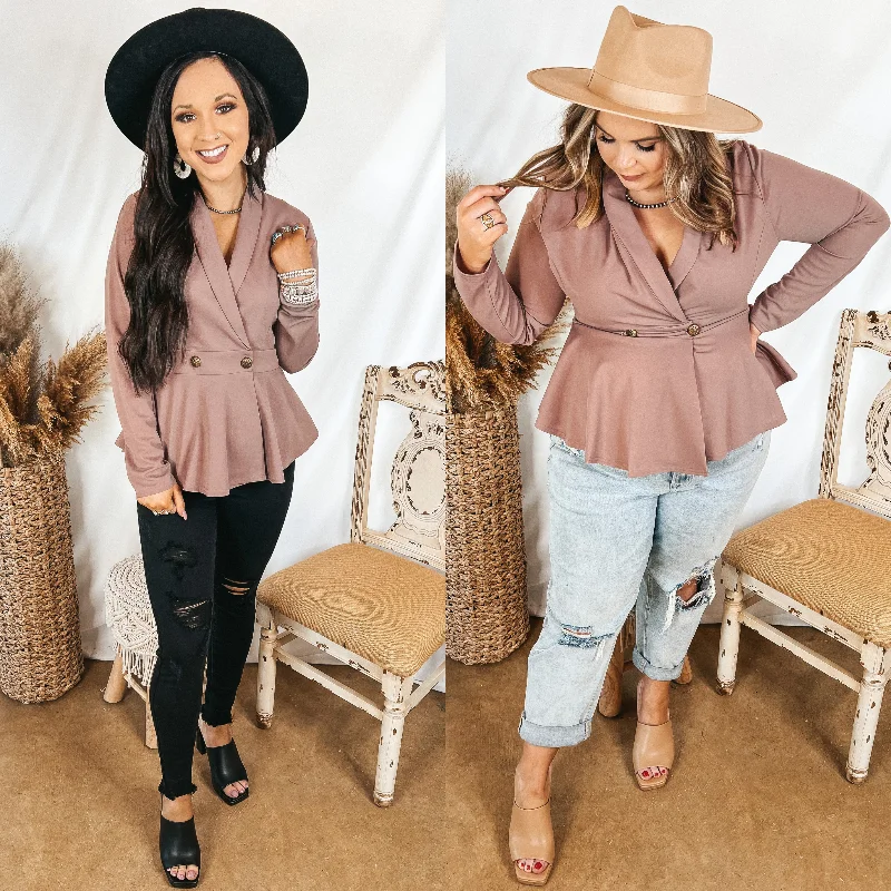 Rumored Romance Double Breasted Peplum Blazer Blouse in Mauve