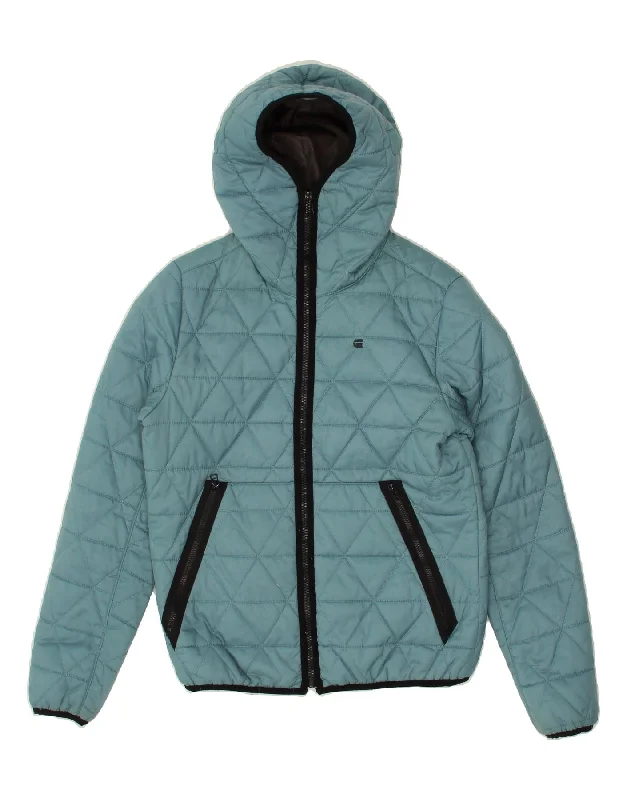 G-STAR Womens Hooded Quilted Jacket UK 10 Small Blue Polyamide