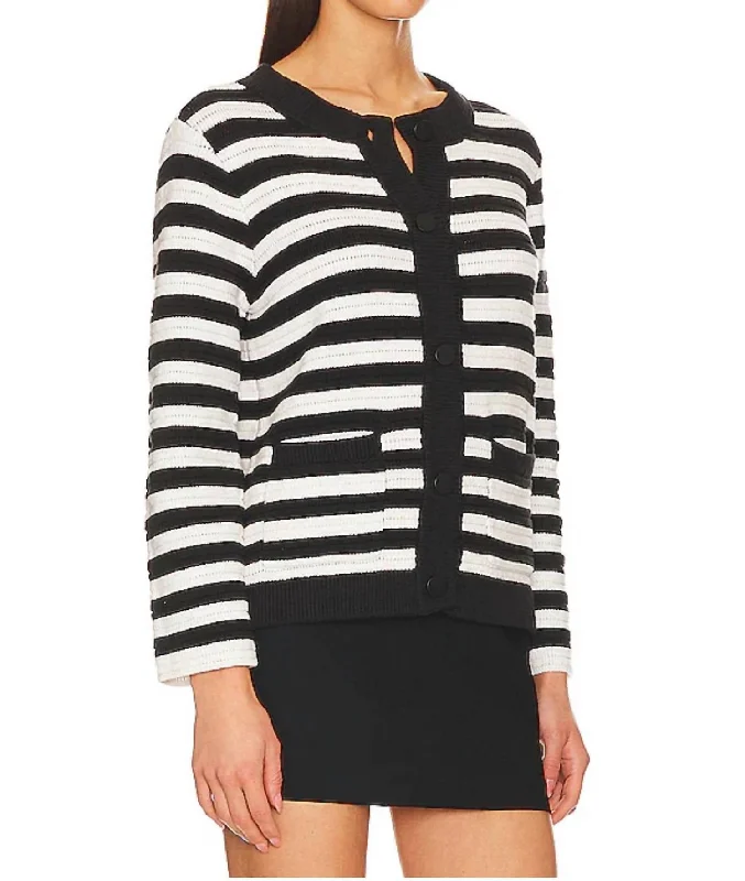 Knitted Jacket Stripe In Chalk & Black