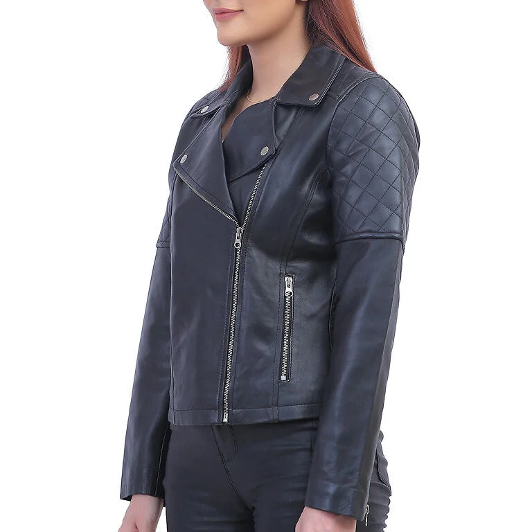 Womens Asymmetric Black Quilted Jacket