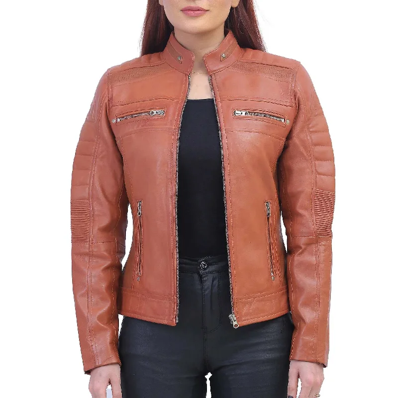 Womens Brown Cafe Racer Jacket