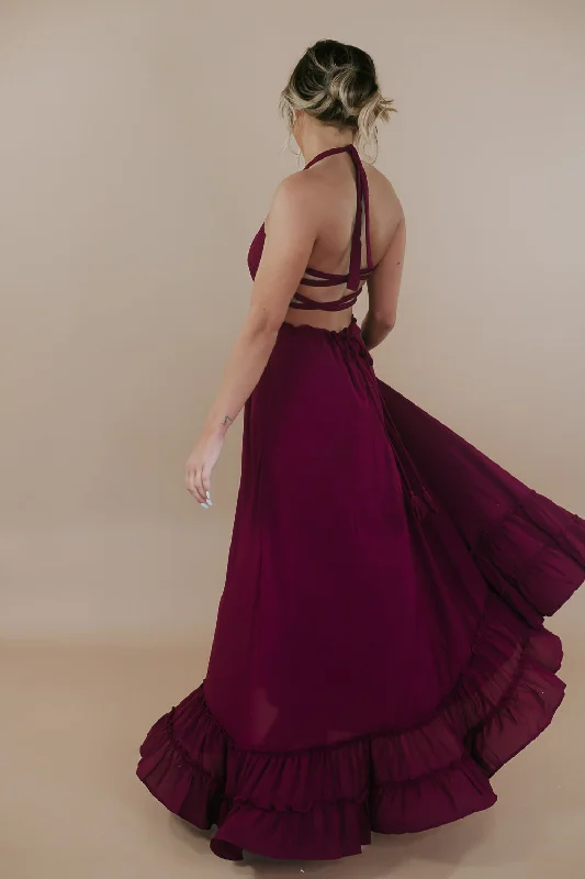 Between the Lines Maxi Dress, Burgundy