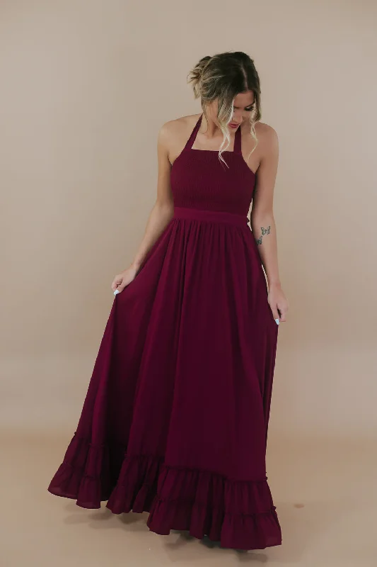 Between the Lines Maxi Dress, Burgundy