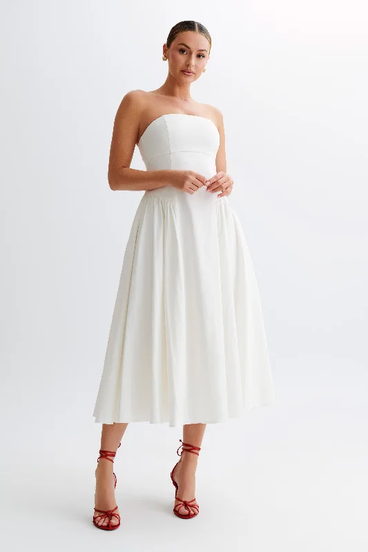 Carmele Cotton Gathered Midi Dress - White