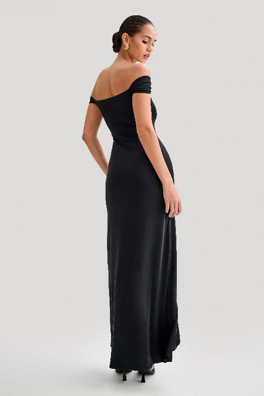 Eisley Slinky Off Shoulder Maxi Dress - Black