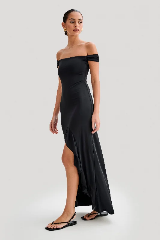 Eisley Slinky Off Shoulder Maxi Dress - Black