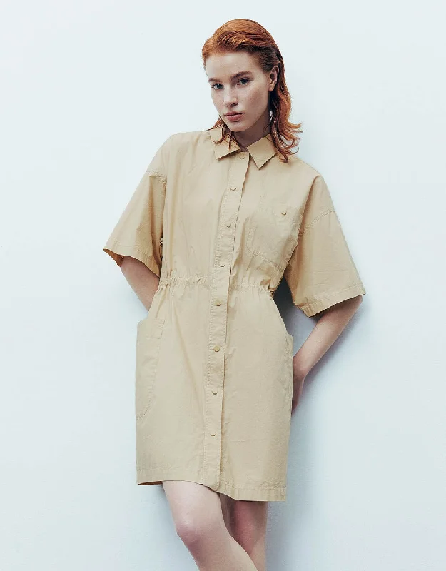 Elastic Waist Straight Shirt Dress