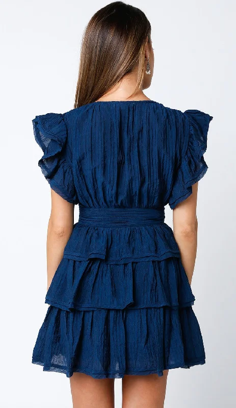 Keep the Faith Ruffle Tier Mini Dress in Navy