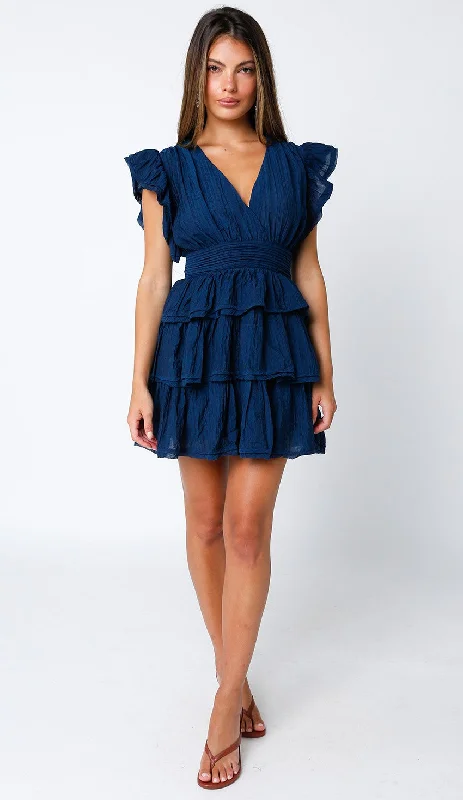 Keep the Faith Ruffle Tier Mini Dress in Navy