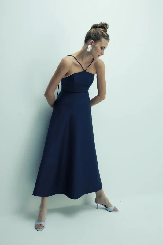 Riley Midi Dress in Midnight Blue