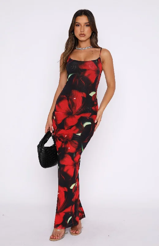 Same Heart Mesh Maxi Dress Red Hibiscus