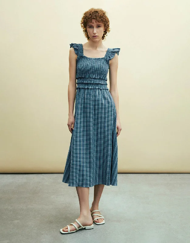 Striped Sleeveless Square-cut Collar A-Line Dress