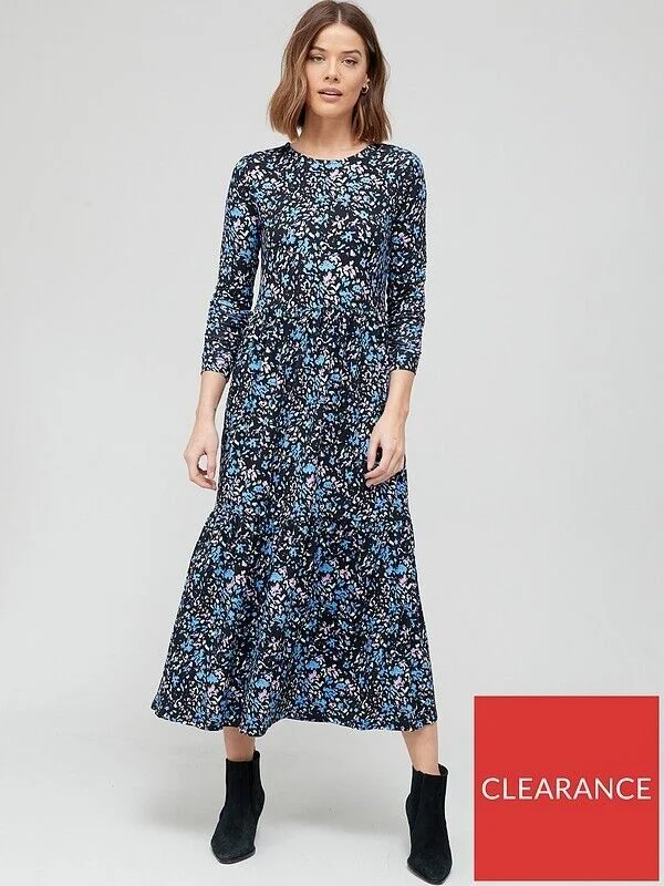 Womens Long Sleeve Tiered Jersey Midi Dress - Multi. UK 8 **** Ref V542