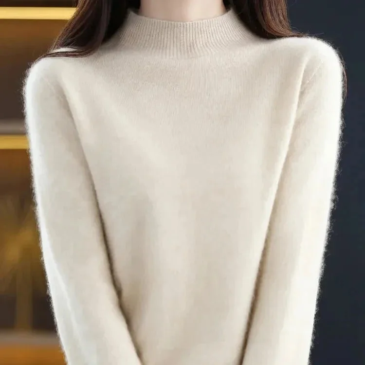 100% Merino Wool Cashmere Sweater Women Knitted Sweater Turtleneck Long Sleeve P