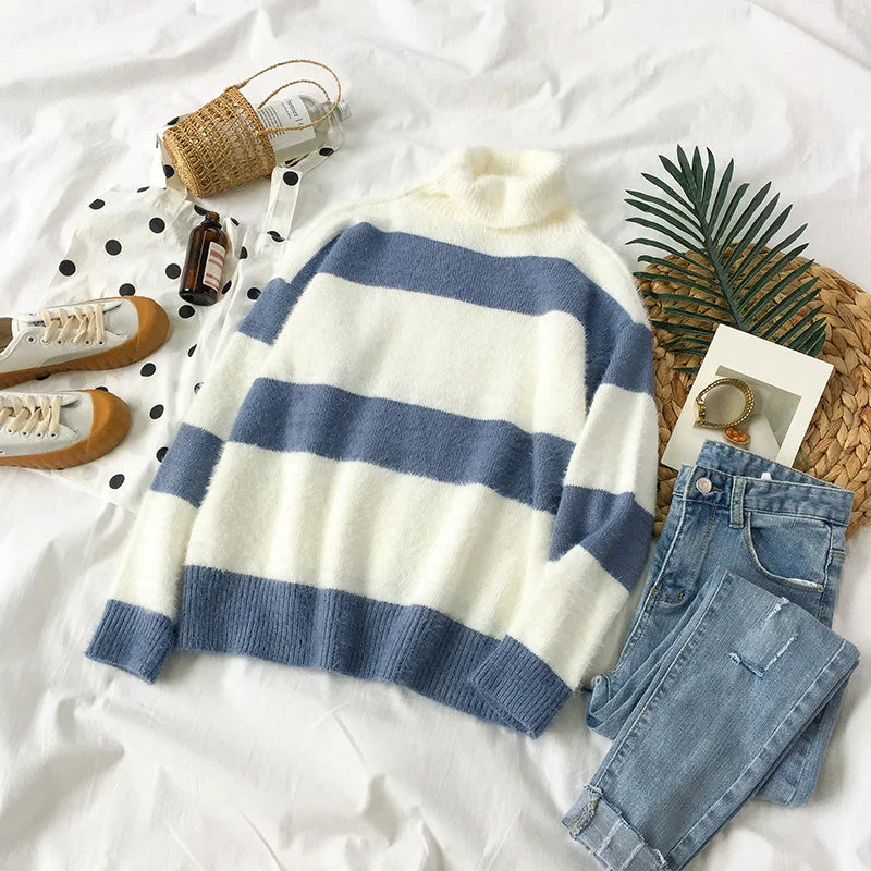 Blue striped turtleneck sweater YV40874