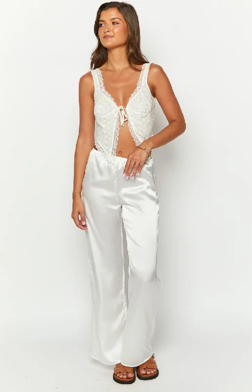 Bridget White Satin Pants