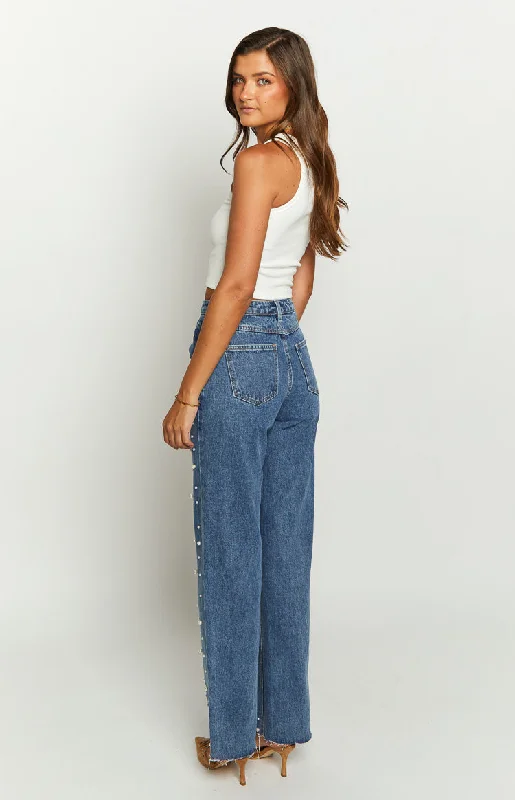 Denim Dazzle Pearl Mid Wash High Waisted Jeans